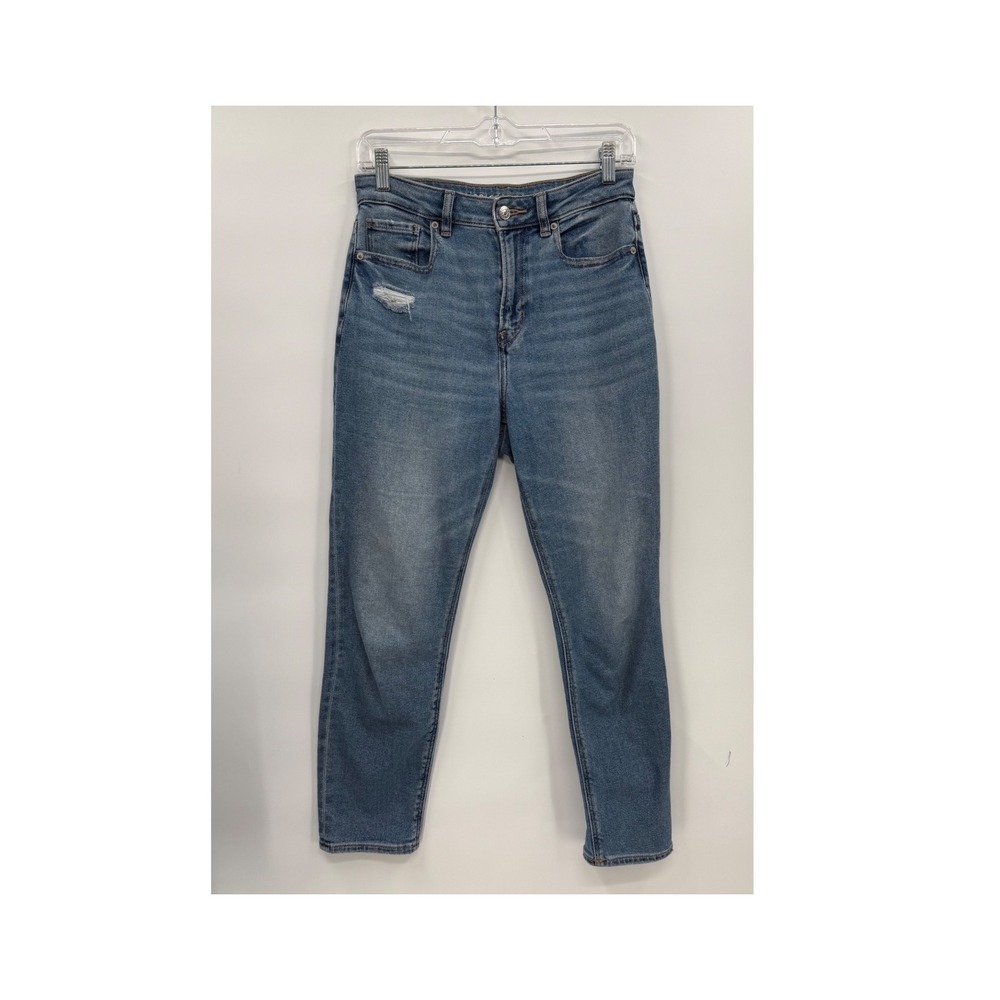 American Eagle 2 Short Mom Jeans Womens Blue High Rise Stretch‎ Distressed